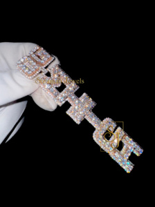 Fianza inicial de rapero para hombre Vertical VVS Moissanite Diamond Tester Bling colgante 925 Plata sólida nombre personalizado letra collar regalo - Product Image 5