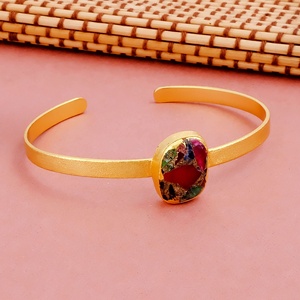 Mix Mohave Stone Oval Open Cuff <b>Bangle</b> Gold Plated Handmade Trendy Bezel Setting Statement Adjustable Jewelry - Product Image 5