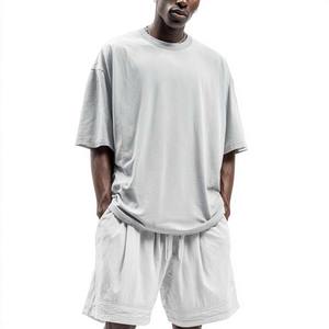 Ensemble sportif été homme, t-shirt à manches courtes et short, ensemble deux pièces unisexe en coton, shorts tricotés décontractés - Product Image 1