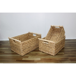 Natural Water Hyacinth Rectangle Storage <b>Baskets</b> With Handles Rustic Multi Purpose Neatening <b>Basket</b> for Home Desktop Use - Product Image 2