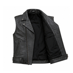 Gilet de motard en cuir véritable noir pour homme, imperméable, respirant, sans manches, avec poches zippées et ceinture - Product Image 6