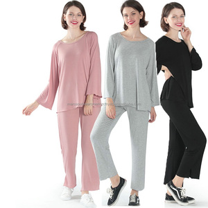 Conjunto de 2 piezas de pijama de manga larga para mujer, Set de 2 piezas de Camiseta y pantalón - Product Image 1