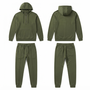 Conjunto Deportivo Casual para Hombre, Sudadera con Cierre de Cremallera y Pantalones Jogger, Color Verde Oliva, para Otoño - Product Image 1