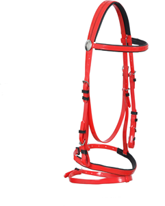 Brida de PVC para Caballo en Combinación Rojo y Negro con Riendas de Goma y Hebillas de Acero Inoxidable, Brida de PVC Personalizada - Product Image 3