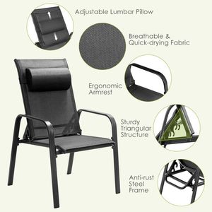Conjunto de Muebles de Jardín Apilables de 3 Piezas con Respaldo Ajustable para Uso en Exteriores - Product Image 5