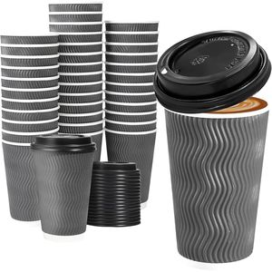 Confezione da 50 Bicchieri da Caffè Usa e Getta Isolati da 16 oz con Coperchi, Bicchieri di Carta Ondulata a Parete Ondulata a Forma di H per Asporto - Product Image 1