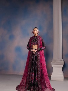 Elegant Pink Black Chiffon Lehenga Choli Embroidery <b>Floor</b> Traditional Wedding Party Dress Women India Pakistan Ready Stitched - Product Image 1