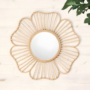 Wall <b>Mirror</b> Rattan Frame for Home Decoration Flower Shaped New Design Hand Made Natural <b>Mirrors</b> - Product Image 1