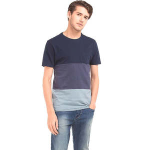 T-shirt 100% coton, design color block élégant, look moderne, t-shirt décontracté d'été, confortable et tendance pour homme - Product Image 1