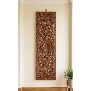 Panneau mural floral sculpté en bois de Sheesham avec incrustations en laiton - Vente en gros - Product Image 6