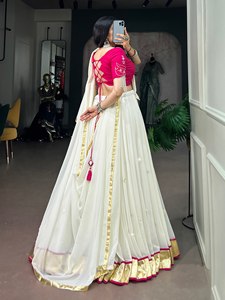 Designer Embossed Lehenga Choli With Real Mirror Work And Dupatta Set For Navratri Special By AarikaTextiles - Product Image 3