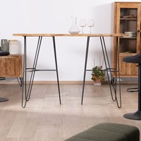 Table de bar Vandana Urban Surface en bois d'acacia avec pieds en métal, design Wendy, 160 cm