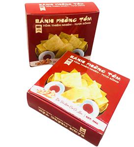 Authentiques chips de crevettes croustillantes vietnamiennes Banh Phong Tom de 1 mm d'épaisseur, emballées dans une boîte auto-élevante en carton recyclé, imprimée en offset. - Product Image 2