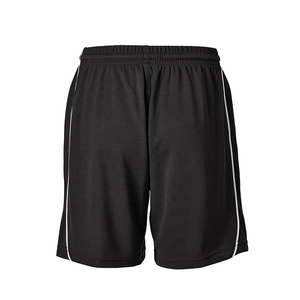 Pantalones Cortos de Fútbol Negros con Logotipo Personalizado, Ribete Blanco en Ambos Lados, Secado Rápido, Transpirables, Tejido de Punto, Cintura con Cordón, Bolsillos, 100% Poliéster - Product Image 1