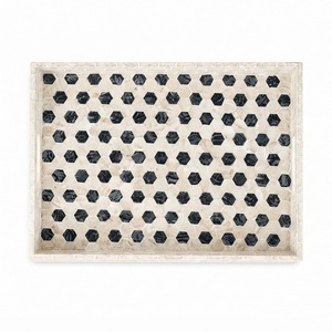 Plateau rond en nacre, motif floral bleu, plateau décoratif en bois laqué pour table basse, plateau de service incrusté de nacre - Product Image 3