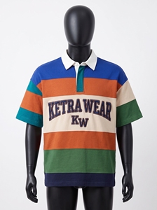 Polo a Rayas con Bloques de Color para Hombre, Camiseta de Manga Corta con Cuello y Letra Bordada en la Parte Delantera, Estilo Deportivo Urbano, Top 2027 - Product Image 1