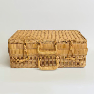 Rectangular shape storage bag for travels weaving rattan luggage basket top quality <b>suitcase</b> briefcase - Product Image 1