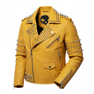 Chaqueta de cuero para hombre con tachuelas, estilo motero, a la moda, con relleno de poliéster, a prueba de viento, para montar en moto. - Product Image 1