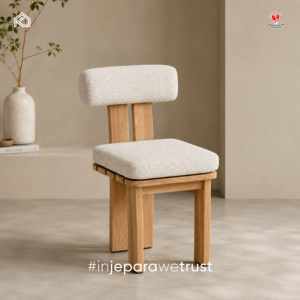 Chaise d'hôtel moderne en bois de chêne avec coussin en mousse, dossier solide, pieds coniques, design scandinave, pour salle à manger, villa, extérieur, intérieur - Product Image 1