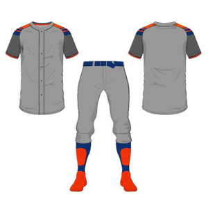 Ensemble uniforme de baseball pour homme gris, orange et bleu, à manches courtes, boutonné sur le devant, en polyester anti-humidité - Product Image 1