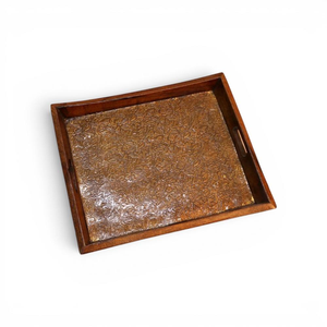 Plateau de service en bois artisanal avec poignées |   Plateau de petit-déjeuner décoratif |   Plateau rustique en bois pour la maison et la cuisine - Product Image 2