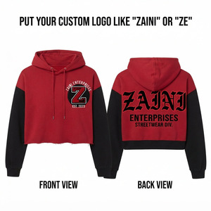 Premium 320 GSM Cotton Fleece Anti-Wrinkle Winter Casual Regular <b>Women's</b> <b>Hoodie</b> <b>Red</b> Black Contrast Panel Streetwear ODM Front - Product Image 1