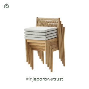 Silla de Comedor Moderna Rústica para Exteriores, Madera de Teca con Respaldo de Cuerda, Cojín Impermeable, Apilable, para Hotel, Sala de Estar, Parque - Product Image 4