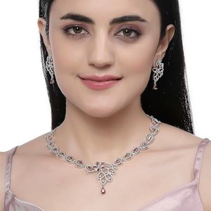 Conjunto de Collar y Pendientes Clásicos para Mujer, de Aleación de Zinc con Baño de Rodio, Joyería de Moda para Bodas, Certificado por Terceros - Product Image 2