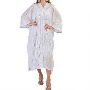 Wholesale Modest Dubai Beaded <b>Sequined</b> Long Sleeve Abaya Muslim Traditional Handmade Wedding Women Polyester Breathable V Neck - Product Image 1