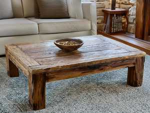 Mesa de Centro de Madera Maciza de Estilo Vintage con Diseño de Baja Altura, Estructura de Marco Grueso y Acabado con Textura Rústica Natural - Product Image 3