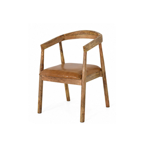 Chaise de salle à manger moderne en bois de manguier massif avec siège en cuir, style scandinave, fauteuil en bois pour hôtel, restaurant, café - Product Image 1