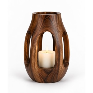Handcrafted Acacia Wood <b>Arch</b> <b>Candle</b> Lantern - Wholesale Home Dcor - Product Image 1