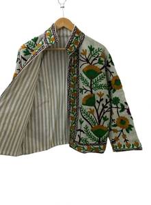 Floral Embroidered Cotton <b>Jacket</b> <b>Women</b> Mandarin Collar Handmade Boho Style <b>Spring</b> Wear Regular Length Full Sleeve TNT <b>Jacket</b> - Product Image 3