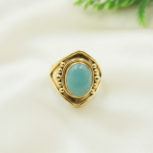 Vintage Amazonite Gemstone <b>Ring</b> 925 Sterling Silver Rose Gold Yellow Gold Plated Handmade <b>Statement</b> Boho Women Jewelry Unisex - Product Image 1