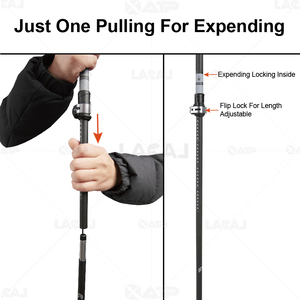 XATP OEM&ODM Système de traction unique, bâton de randonnée pliable en 4 sections, en carbone 3K, pour la randonnée et le trekking - Product Image 3