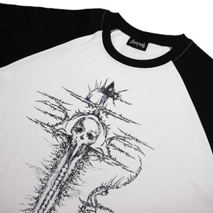 Hot Sell Raglan Sleeves Distressed <b>Main</b> Stage Back Print Glitch Face Front Graphic Heavyweight Cotton Tee Manufacturer - Product Image 5