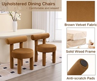 Chaises de salle à manger modernes en tissu velours brun jaunâtre rembourrées chaises d'appoint sans bras pour cuisine salon