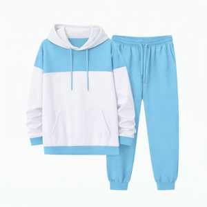 Ensemble de survêtement sportswear personnalisé pour homme avec fermeture éclair, imprimé effet poudre, en tissu éponge, comprenant un sweat à capuche et un pantalon de survêtement, style urbain, collection automne, coupe évasée - Product Image 5