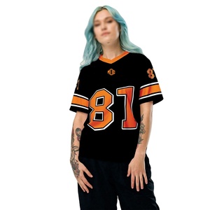 Maillot de football américain unisexe OEM entièrement sublimé en maille polyester, coupe ample, streetwear, numéro personnalisé, manches courtes, vente en gros - Product Image 1