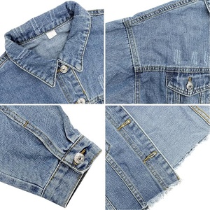 Custom Logo Cropped Denim <b>Jacket</b> <b>Women</b> Raw Hem Distressed Vintage Blue Wash <b>Crop</b> <b>Jean</b> <b>Jacket</b> Wholesale Streetwear - Product Image 5