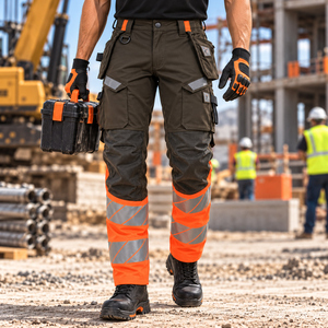 TwillSports High Visibility Work Pants Men Reflective <b>Cargo</b> <b>Trousers</b> with Knee Reinforcement for Construction <b>Workers</b> - Product Image 2