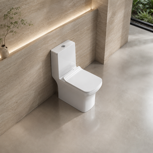 WC monobloc à cuvette allongée, à double chasse, à sortie verticale (S-trap/P-trap), en céramique, design contemporain, 300 mm, pour salle de bain - Product Image 2