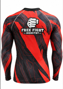 เสื้อรัดกล้ามเนื้อแขนยาวสีแดงดำสำหรับผู้ชาย ยี่ห้อ Face Fight Industrial  แบบซับลิเมชั่น  รักษาสิ่งแวดล้อม ป้องกันรังสียูวี 50  ต้านเชื้อแบคทีเรีย แห้งเร็ว เหมาะสำหรับ MMA และ BJJ - Product Image 2