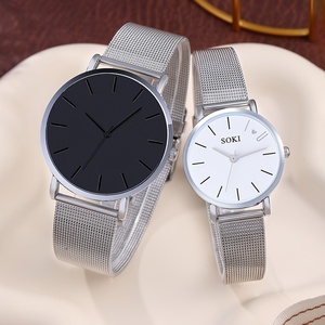 NW1476 Couple Black and White Round Dial Stainless Steel Quartz Wrist Watch - Product Image 5