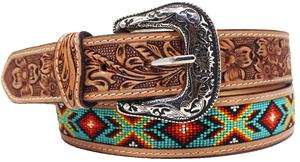 Ceinture en cuir de vachette véritable de luxe de 1.5 pouces faite à la main de style occidental Design floral usiné à la main bord perlé importé d'Argentine - Product Image 4