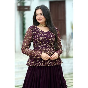 <b>Sequins</b> and Embroidery Work Evening Dress <b>Top</b> and Lehenga for Party Wear - Product Image 3