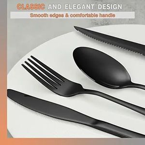Ensemble de couverts en acier inoxydable de qualité alimentaire, couteaux à steak, ensemble de couverts noirs, collection de couverts de luxe - Product Image 6