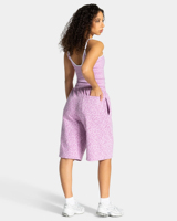 Shorts Bermuda Femme en Coton Premium 100% avec Logo Personnalisé Brodé, Imprimé Léopard Lavande et Passepoil Côtelé