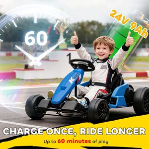 Go Kart Elettrico 24V con Doppi Motori da 150W, Sedile Regolabile e Velocità Massima di 18 km/h, Imbracatura a 5 Punti, Blu, per Uso Esterno - Product Image 5