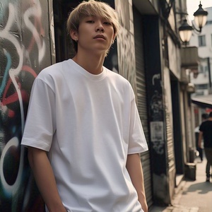 Haute qualité 280 GSM poids lourd 100% coton goutte épaule surdimensionné recadrée Streetwear hommes coupe ample Long T-shirt - Product Image 2